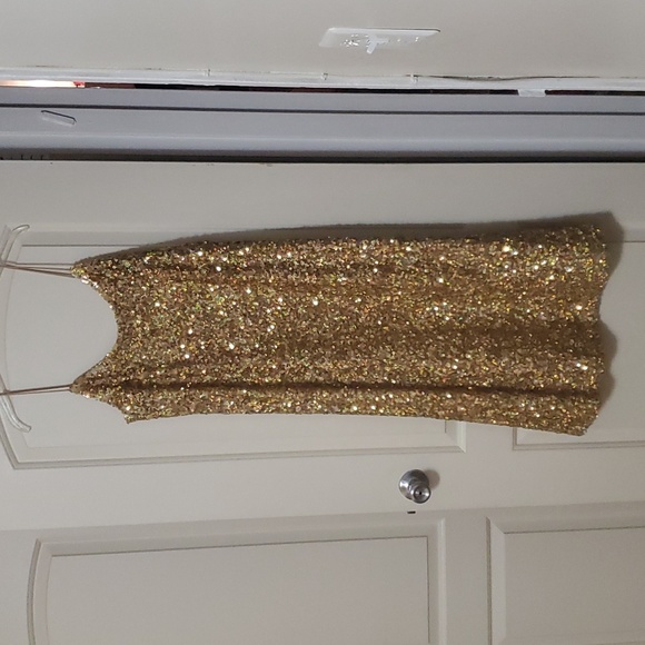 Sequin gold slip dress. - Picture 2 of 5
